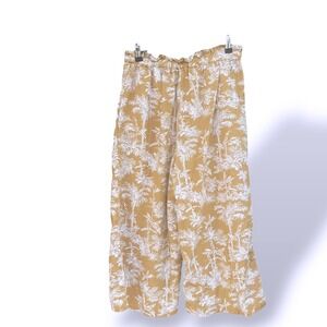 American Eagle Palm  Coastal Tropical Wide Leg Crop Pants Ruffle Waist Tan Large